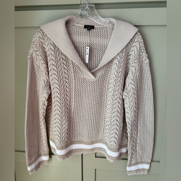 NWT Talbots Cream & White V-Neck Women's Sweater SZ M (Summer 2025) - Picture 14 of 16